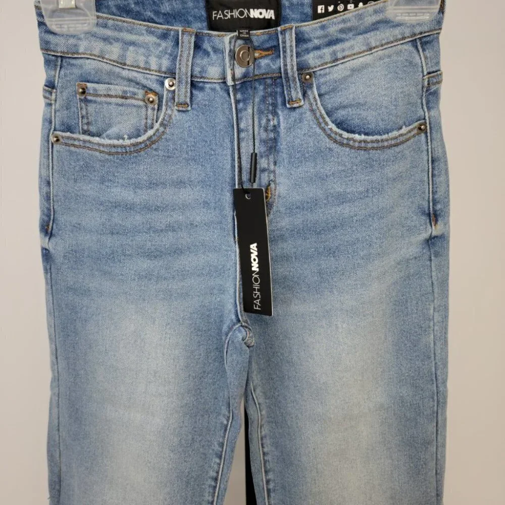 Fashion Nova Tie  Open Knee Jeans - Picture 5 of 7